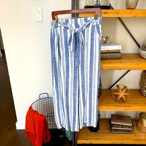 Blue and White Striped Linen Pants